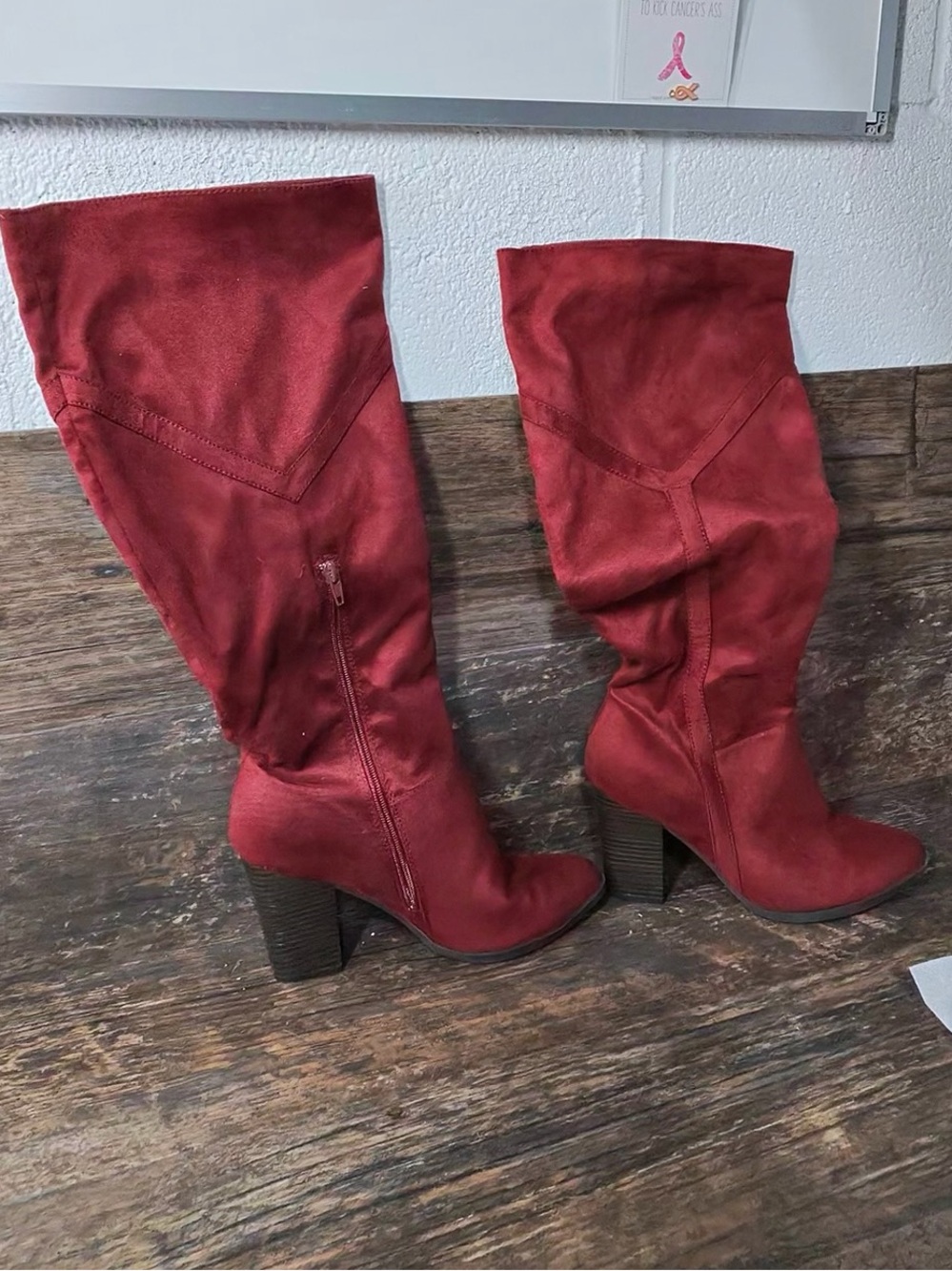 Women's Red Heeled Boots - Picture 3 of 9